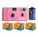 YASHICA MF-1 Snapshot Art 35mm Film Camera Set (Pink) with 1 YASHICA 400 and 3 Kodak GC/UltraMax 400 Film Rolls