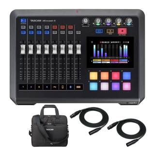 Tascam Mixcast 4 Podcast Station Bundle with Mixcast 4 Carrying Bag and Knox Gear 25Ft XLR Cables