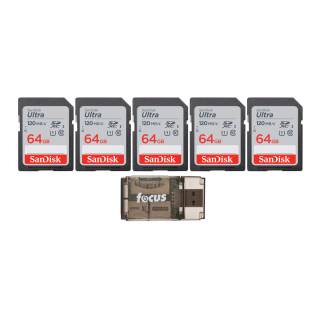 SanDisk 64GB 120MB/S Ultra UHS-I SDXC Memory Card (5-Pack) with High Speed Card Reader