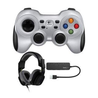 Logitech Wireless Gamepad F710 Bundle with A10 Gen 2 Headset (Xbox/PC) and 4-Port USB Hub