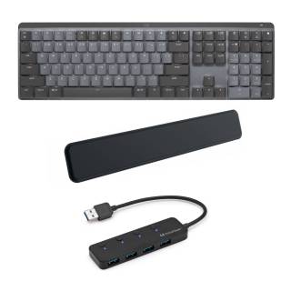 Logitech MX Mechanical Illuminated Wireless Keyboard (Linear Switches/Graphite) Bundle with 4-Port USB Hub and Palm Rest