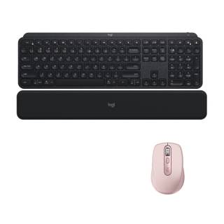 Logitech MX Keys Illuminated Wireless Keyboard and Anywhere Mouse (Rose) with Palm Rest