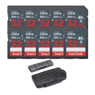 SanDisk 32GB Ultra SDHC UHS-I Memory Cards (10-Pack) with Rugged Storage Case and Reader Bundle