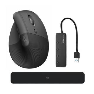 Logitech - Lift Vertical Wireless Ergonomic Mouse (Graphite) with Palm Rest and 4-Port 3.0 USB Hub
