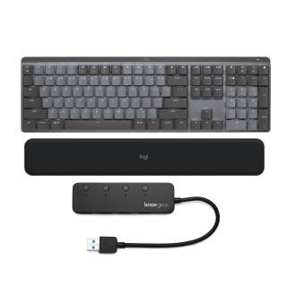 Logitech MX Mechanical Wireless Illuminated Keyboard (Clicky/Graphite) with Palm Rest and USB Hub