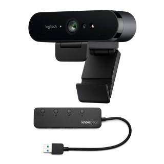 Logitech Brio Ultra HD Webcam for Video Conferencing, Recording, and Streaming (Black) with Knox Gear 4 Port USB Hub