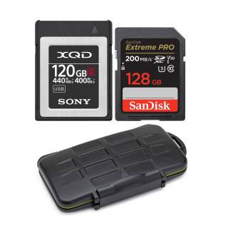 Sony 120GB XQD G Series Memory Card with 128GB Extreme PRO 200MB/s SDXC UHS-I Memory Card and Memory Storage Case bundle