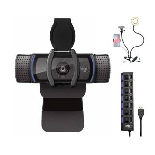 Logitech C920S Pro HD Webcam Bundle with USB Hub and Ring Light Bundle