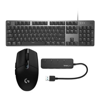 Logitech K845 Mechanical Illuminated Corded Aluminum Keyboard (Red Switches) with Gaming Mouse and USB Hub