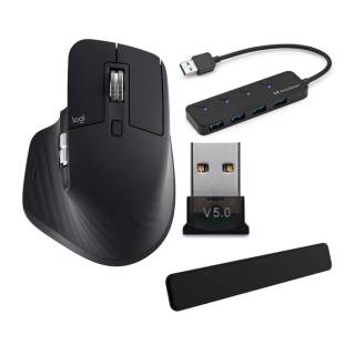 Logitech MX Master 3S Performance Wireless Mouse (Black) Bundle with Palm Rest, 4-Port 3.0 USB Hub