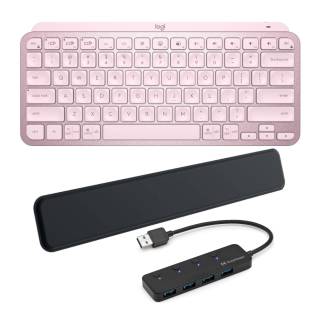 Logitech MX Keys Mini Minimalist Wireless Illuminated Keyboard (Rose) with Palm Rest and USB 3.0 Hub