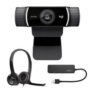 Logitech C922 Pro Stream 1080p Webcam with Logitech H390 USB Headset and Knox Gear 4-Port USB Hub