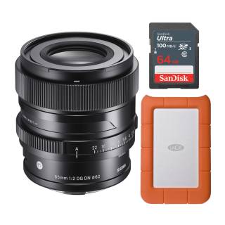 Sigma I Series 65mm f/2 DG DN Contemporary Lens for Sony E Mount with 1TB Hard Drive and Memory Card