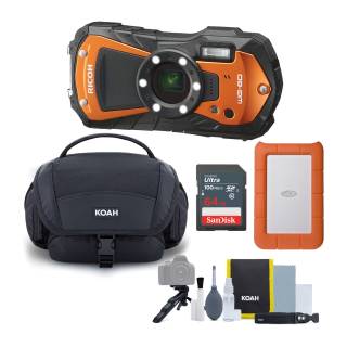 Ricoh WG-80 Digital Camera (Orange) with 1 TB Hard Drive Bundle and Accessory Kit