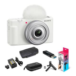 Sony ZV-1F Vlog Camera (White) with Sony Vlogger Accessory Kit bundle