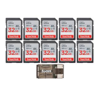 SanDisk 32GB 120MB/s Ultra UHS-I SDXC Memory Card with Focus all-in-one high speed reader bundle