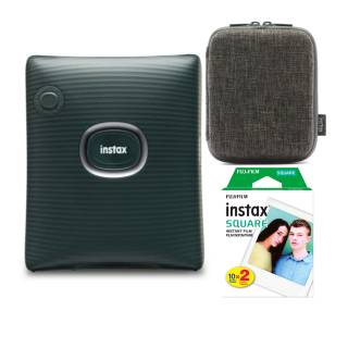 Fujifilm INSTAX Square Link Instant Printer (Green) Bundle with Matching Case and Film