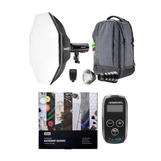 Westcott FJ200 Strobe 1-Light Backpack Kit and FJ-X3M Universal Wireless Trigger w/Wireless Receiver & Backdrop Boards