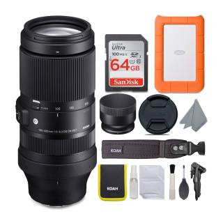 Sigma 100-400mm f/5-6.3 DG DN OS Lens for Sony E-Mount with LaCie Rugged Mini 1TB Hard Drive and 64GB SD Card Bundle