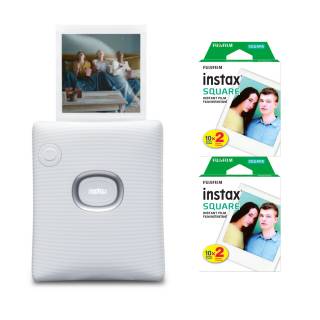 Fujifilm INSTAX Square Link Instant Printer (White) Bundle w/Instax Square FIlm Double Pack (40 Exp)