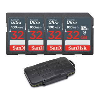 SanDisk 32GB Ultra SDHC UHS-I Memory Card (4-Pack) with Koah Pro Rugged Storage Case