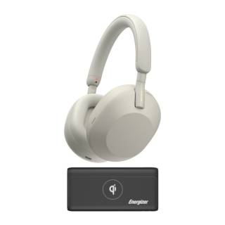 Sony WH-1000XM5 Wireless Noise Canceling Over-Ear Headphones (Silver) with Energizer Wireless Power Bank bundle