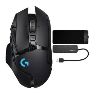 Logitech G502 Lightspeed Wireless Gaming Mouse Bundle with Kratos Power RGB Gaming Mouse Pad with 15W Wireless Charging