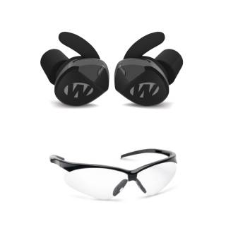 Walker's Silencer BT 2.0 Rechargeable Electronic Earbuds with Sport Shooting Glasses (Clear)