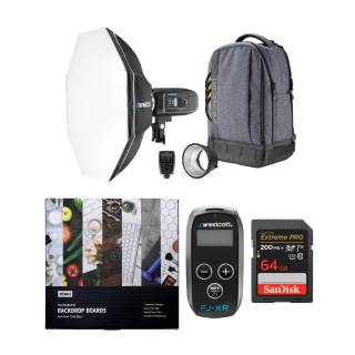 Westcott FJ400 Strobe 1-Light Backpack Kit, FJ-X3 M Universal Wireless Trigger w/Receiver, Backdrop Boards & Memory Card