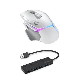 Logitech G502 X PLUS Wireless Gaming Mouse Bundle with 4-Port 3.0 USB Hub (White)