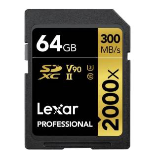 Lexar Professional SDXC Memory Card, 2000x 64GB, Class 10, UHS-II, U3 W/O Reader