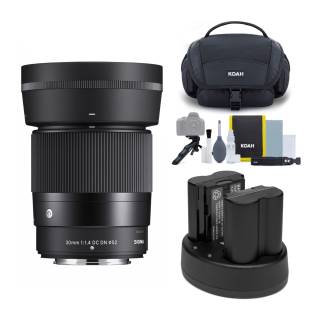 Sigma 30mm F1.4 Contemporary DC DN Lens for Fuji X Mount with GFX Series Battery and Accessory