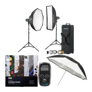 Westcott FJ400 Strobe 2-Light Location Kit and FJ-X3M Universal Wireless Trigger w/Umbrella, Receiver & Backdrop Boards