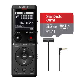 Sony ICD-UX570 Series UX570 Digital Voice Recorder (Black) with SanDisk 32GB Card and Microphone