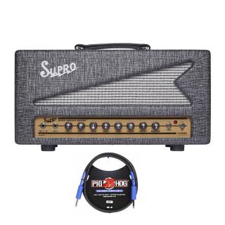Supro 1696RTH Black Magick Reverb 25W Class A Tube Head (Black Rhino) with 3' Speaker Cable