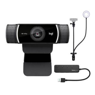 Logitech C922 Pro Stream 1080p Webcam with Knox Gear Webcam Stand with Selfie Ring Light and 4-Port USB Hub