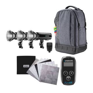 Westcott FJ200 Strobe 3-Light Backpack Kit with Wireless Trigger with Backdrop Boards Bundle