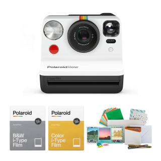 Polaroid Originals Now Viewfinder i-Type Instant Camera (Black & White) Bundle with Color & B&W Instant Film & Reusable Vintage Photography Accessory Kit (4 Items)