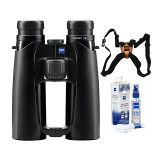 Zeiss Victory SF 10x42 Binocular (Black) w/ Zeiss Harness & Cleaning Kit Bundle