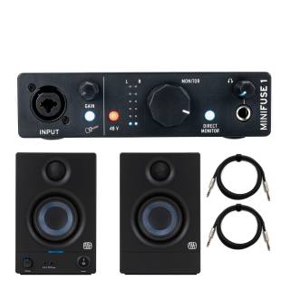 Arturia MiniFuse 1 Audio Interface (Black) with 3.5-Inch Media Studio Monitor (Pair) and TRS Cables