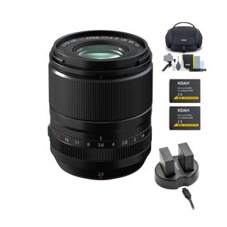 Fujifilm Fujinon XF 23mm f/1.4 R LM WR Lens with Rechargeable Battery (2 pack) & Charger and Bag