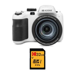 KODAK PIXPRO AZ421 Astro Zoom 16MP Digital Camera (White) with 32GB SD Card and Accessory Bundle