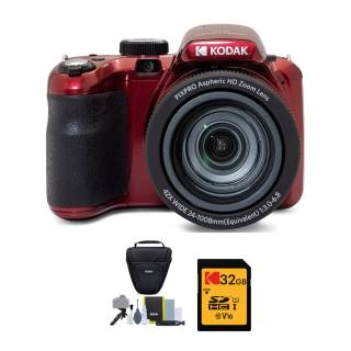 KODAK PIXPRO AZ421 Astro Zoom 16MP Digital Camera (Red) with 32GB SD Card and Accessory Bundle