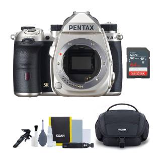 Pentax K-3 Mark III Camera Body (Silver) with 64 GB Memory Card and Accessory Bundle