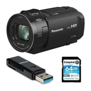 PANASONIC HC-V800 HD Camcorder with Kingston 64GB Canvas Go Plus 170MB/s and Koah Pro 2-in-1 USB 3.0 Memory Card Reader