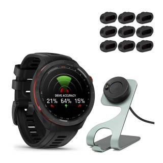 Garmin Approach S70 Premium GPS Golf Watch with Charger Stand and Port Protectors Bundle