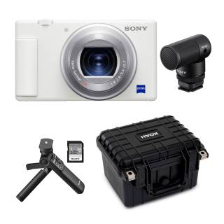 Sony ZV-1 Camera for Content Creators and Vloggers (White) with ECMG1 Shotgun Mic & Vlogger Accessory Grip Kit