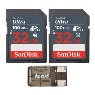 SanDisk 32GB Ultra SDHC UHS-I Memory Card (2-Pack) with USB 2.0 Card Reader Bundle