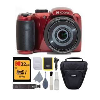 Kodak PIXPRO AZ252 Astro Zoom 16MP Digital Camera (Red) with Kodak 32GB SD Card and Holster Bag