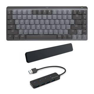 Logitech MX Mechanical Mini Keyboard (Clicky / Graphite) Bundle with 4-Port USB Hub and Palm Rest